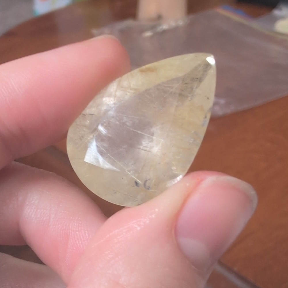 Large Gold Rutilated Quartz Teardrop Facet